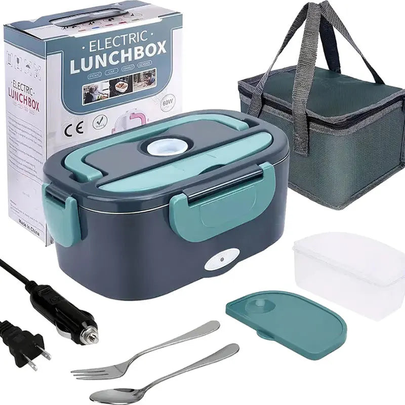 1.5L Portable Electric Lunch Box,60W Car and Home/Office Dual-Use,304 Stainless Steel Heated Lunch Box Set,12V/24V 110V/220V