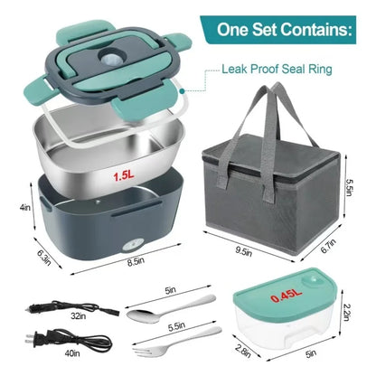 1.5L Portable Electric Lunch Box,60W Car and Home/Office Dual-Use,304 Stainless Steel Heated Lunch Box Set,12V/24V 110V/220V