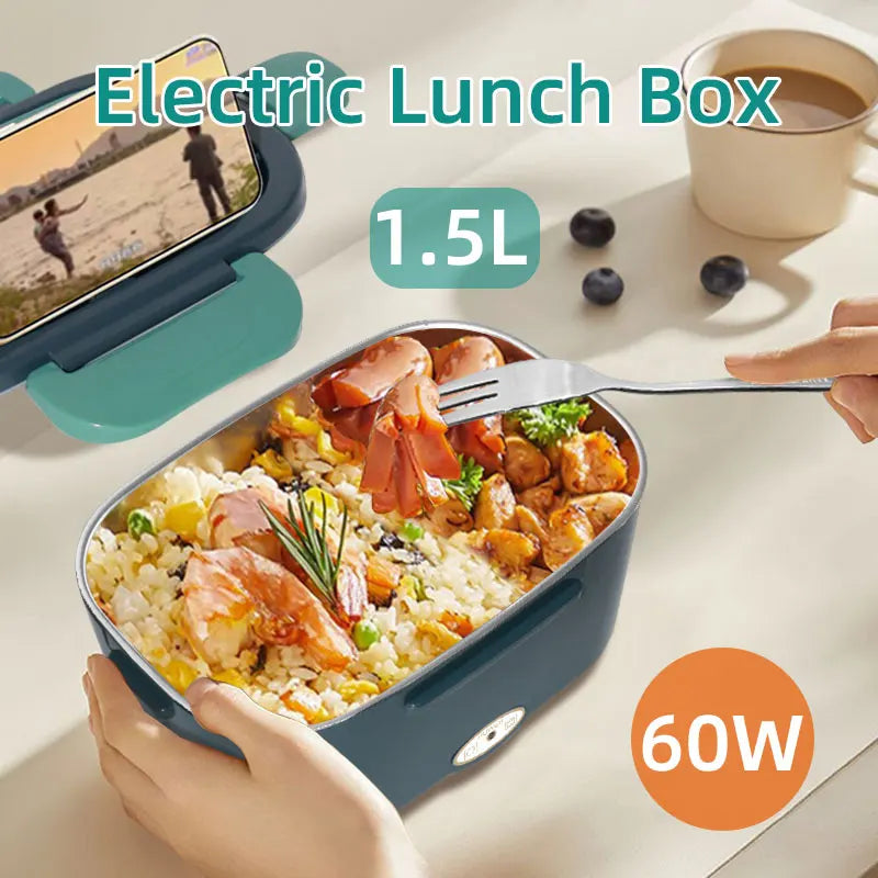 1.5L Portable Electric Lunch Box,60W Car and Home/Office Dual-Use,304 Stainless Steel Heated Lunch Box Set,12V/24V 110V/220V